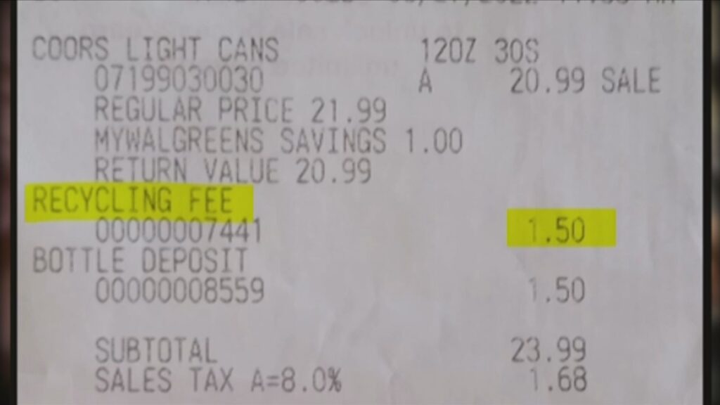 Bill from this summer with recycling fee