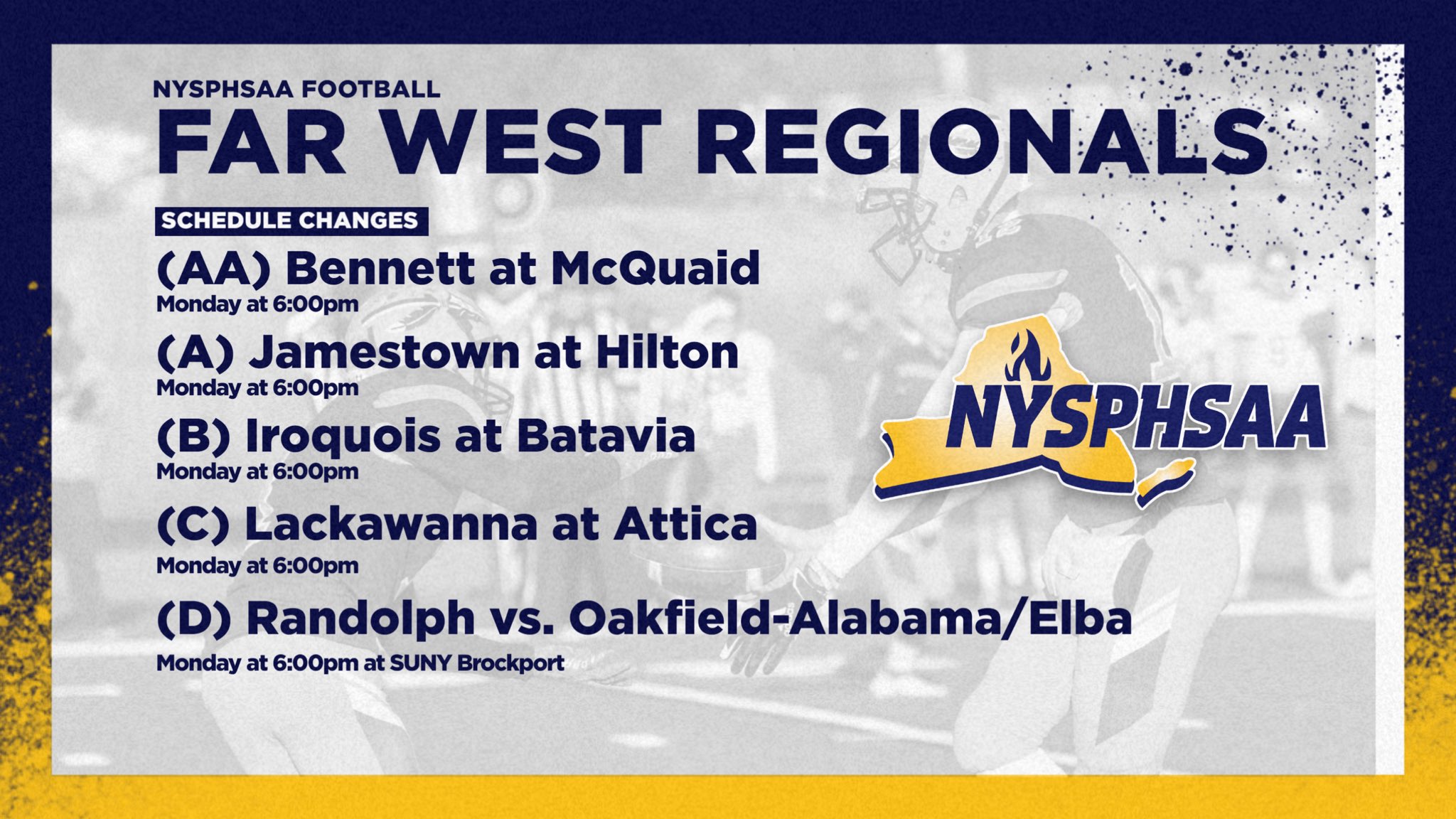 Far West Regionals for high school football will be moved to Monday because of snow