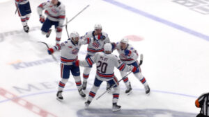 Rochester Americans celebrate after winning playoff series vs. Syracuse Crunch