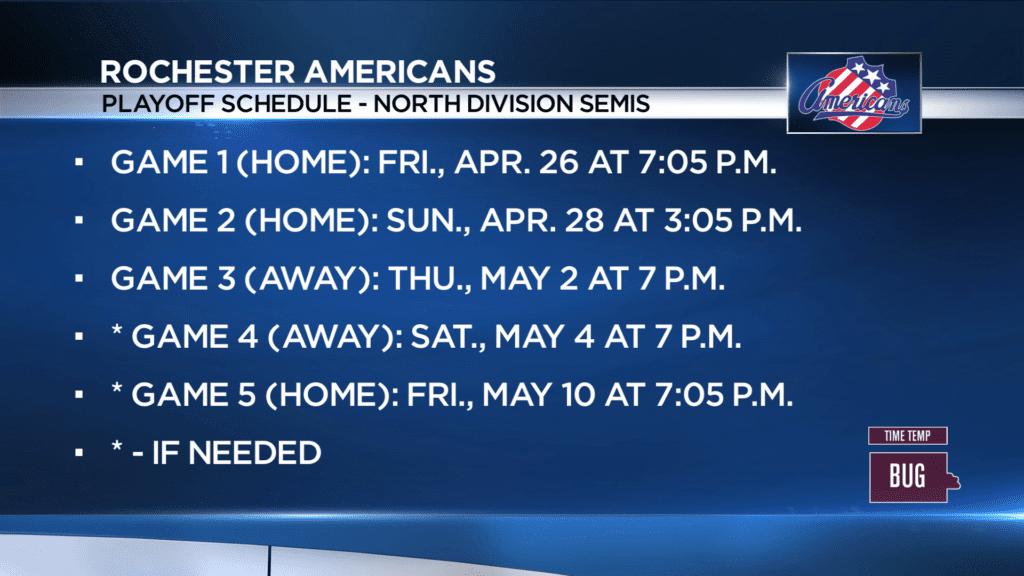 Amerks vs Crunch 2024 North Division Semis schedule