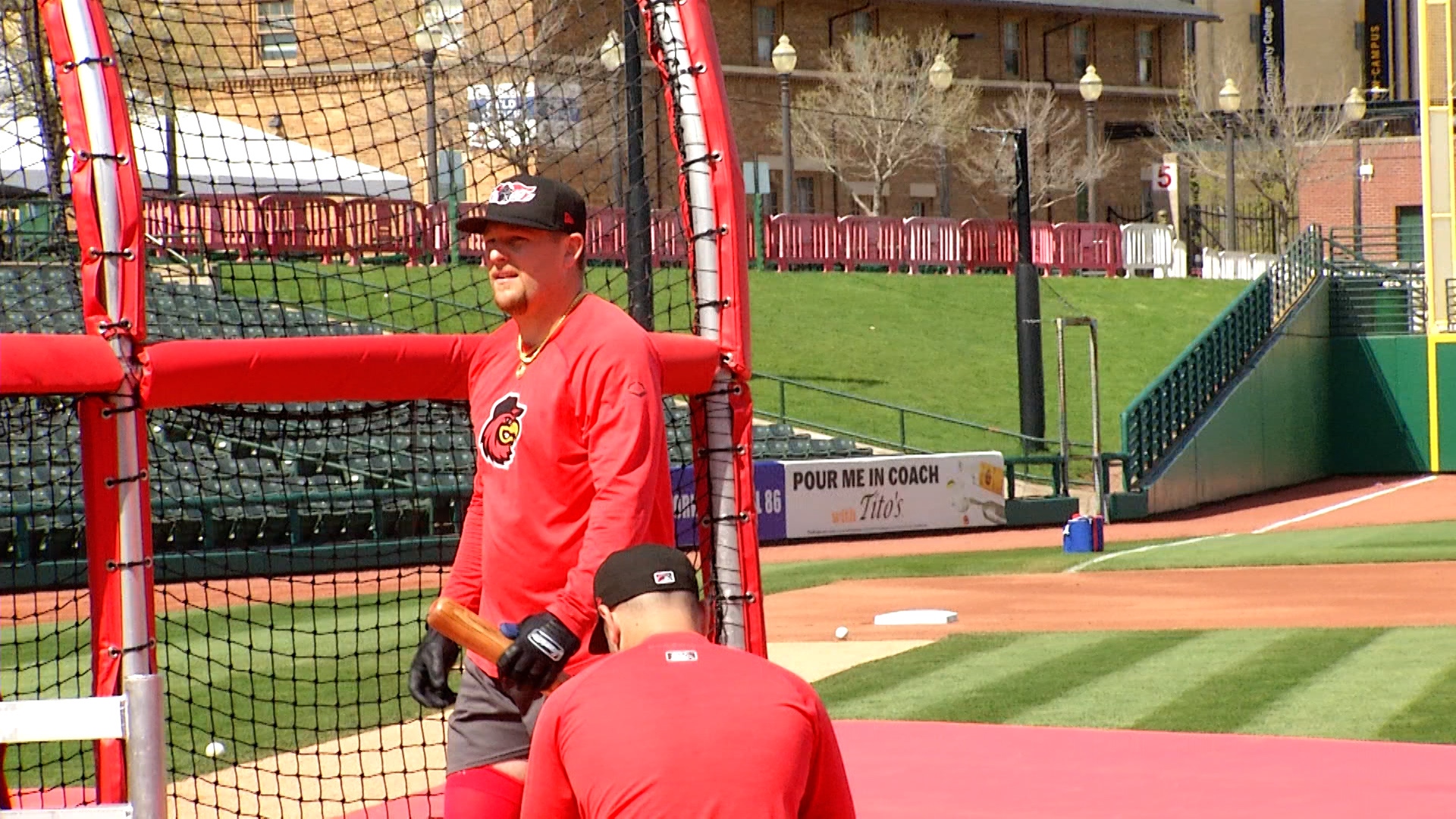 Travis Blankenhorn taking batting practice for Rochester Red Wings